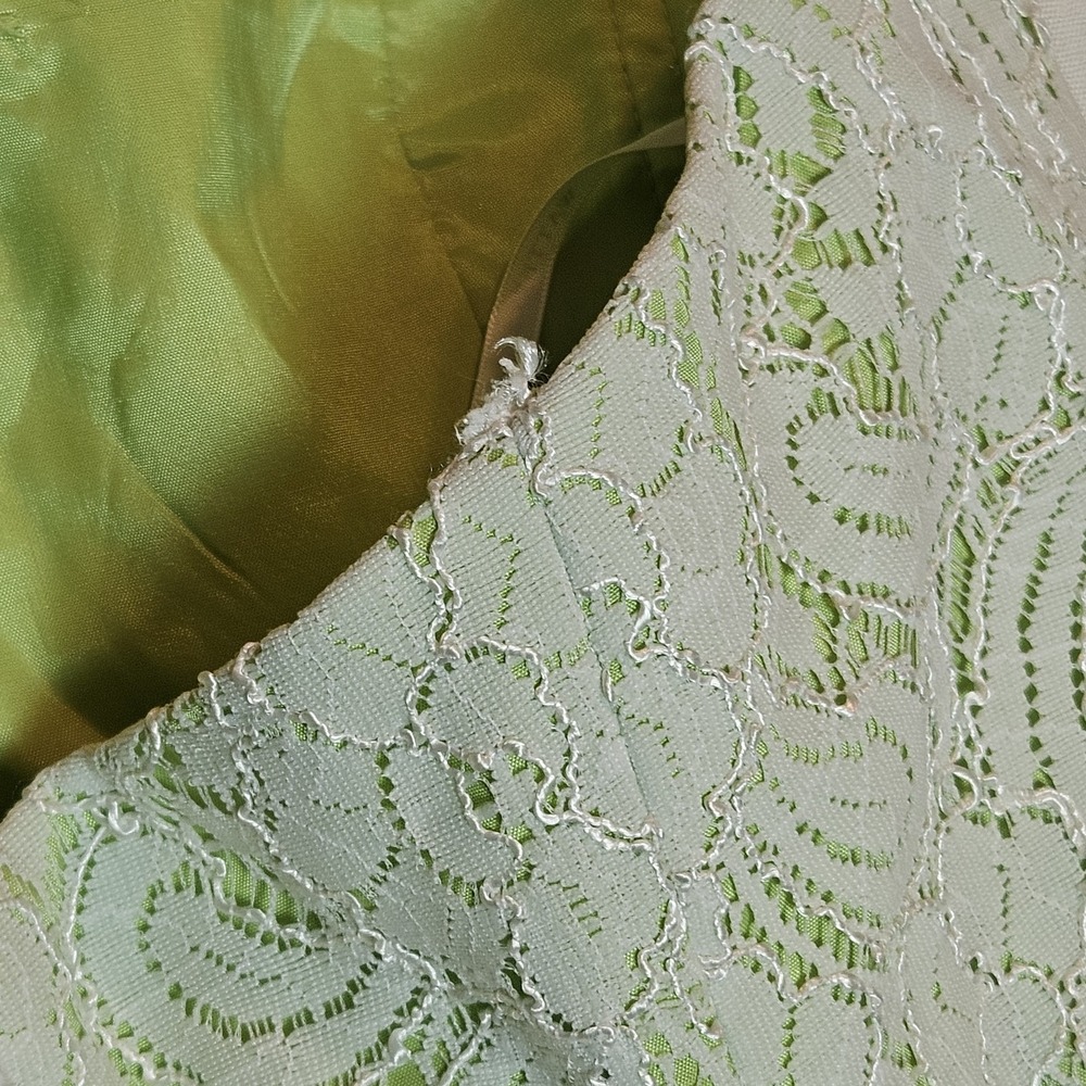 Watters & Watters Strapless Lace Dress Green‎ Lined White Overlay Size 12 Formal - Picture 7 of 9